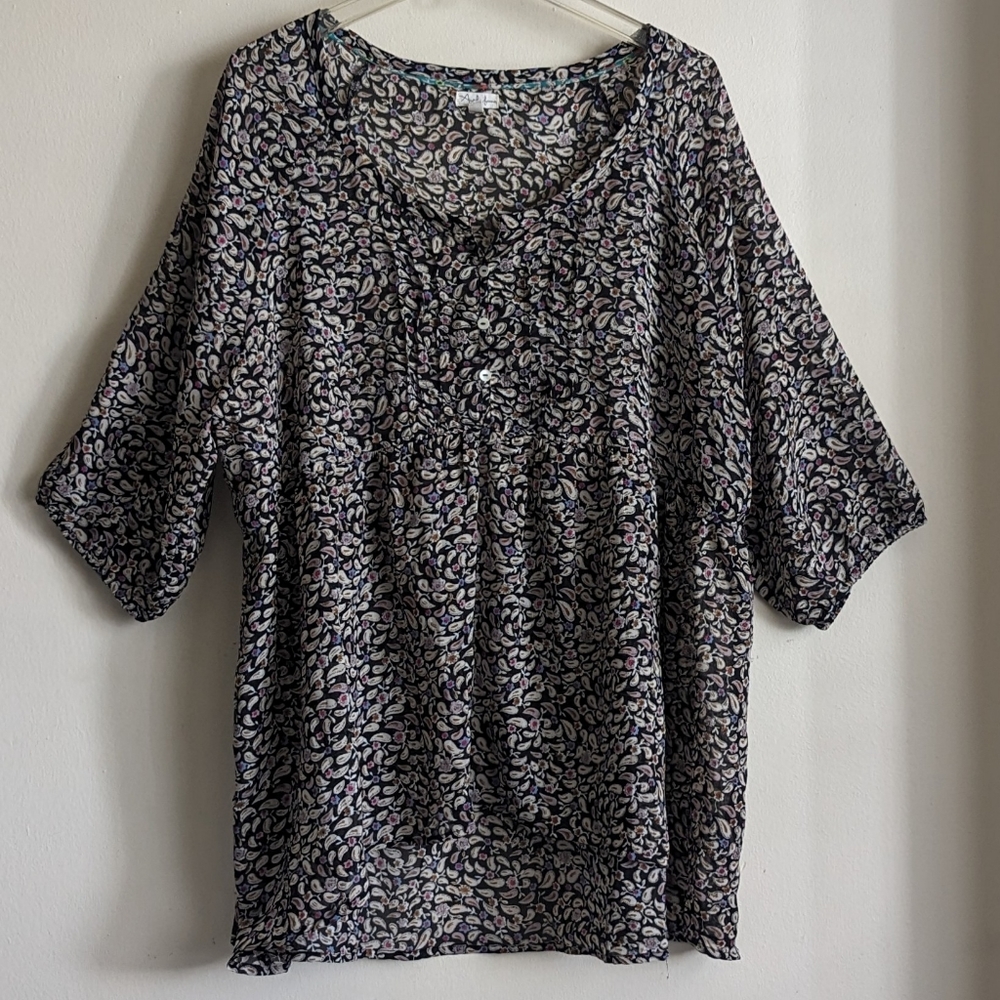 Antilia Femme Paisley High-Low Peplum Blouse 3/4 Sleeve Size 1X Boho